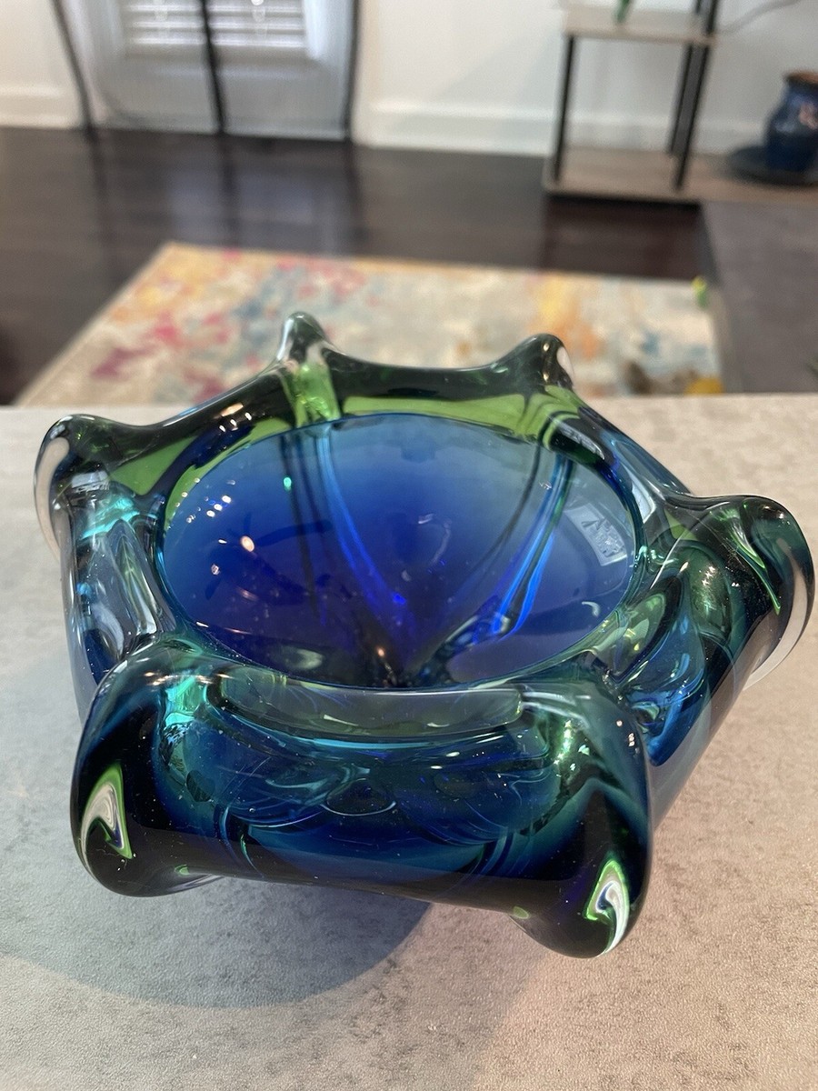 MID CENTURY MODERN MURANO CRISTALLO VENEZIA CCC BLUE & GREEN ART
