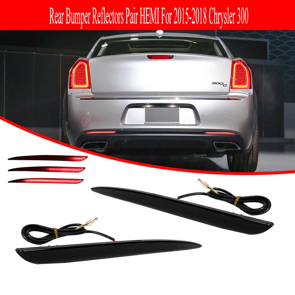 Smoked Rear Bumper Reflector LED Tail Brake Signal Lights For 15-22 Chrysler 300 - Bild 3 von 4