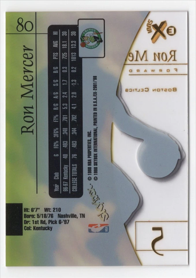 1997-98 1998 Skybox EX 2001 Ron Mercer Rookie Boston Celtics #80 - Image 2 of 2