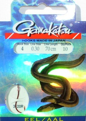 Gebundene Gamakatsu Aal - Haken Gr. 1, 2, 4, 6, 8 in rot Vorfachhaken am  3120R