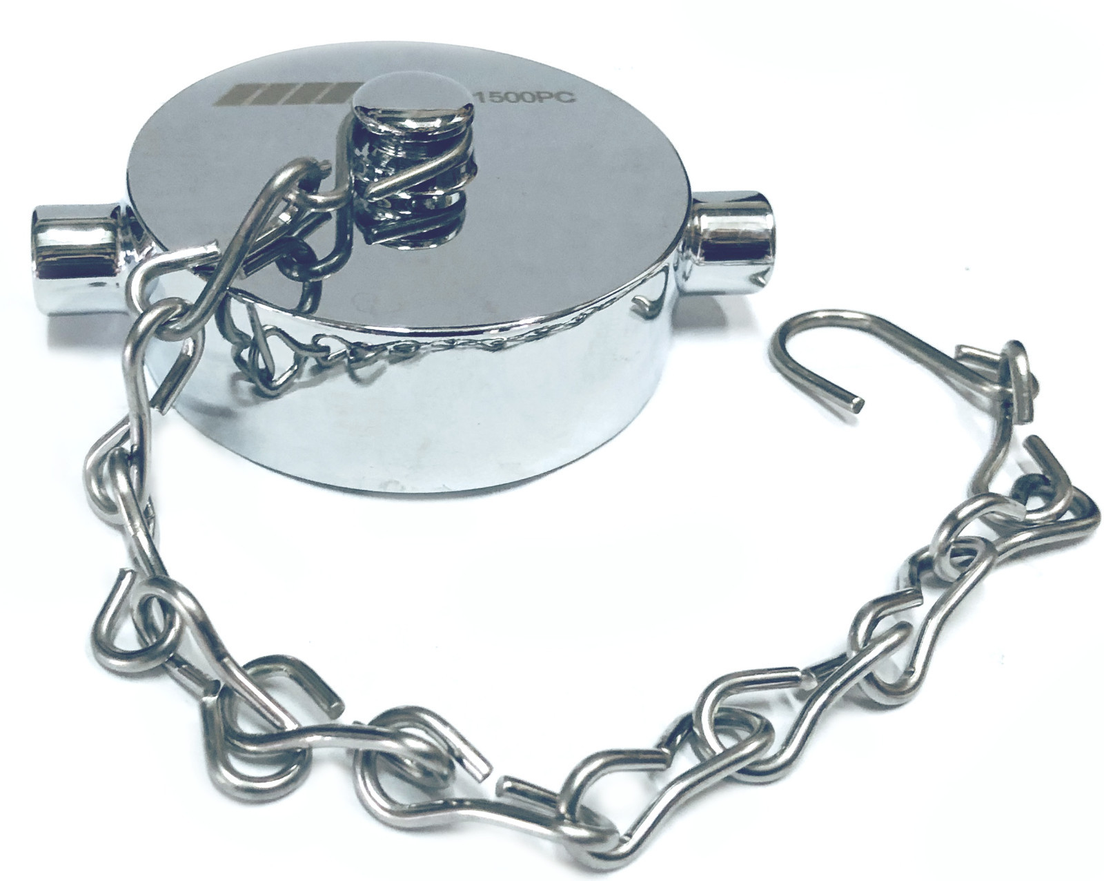 1-1/2" NST NH Fire Hose Hydrant Cap Polished Chrome on Brass & Stainless Chain