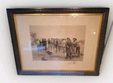 Antique Art Etching Norbert Goeneutte Framed Fisherman On Foreshore Glazed