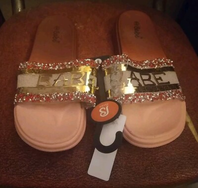 Babe Ombre Red & Pink Glitter Fashion Rubber Slides Slippers Women's Size 6 NEW