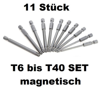 11x Torx Bit Set 75mm 1/4'' LANG LOCH T6 T7 T8 T9 T10 T15 T20 T25 T30 T35 T40