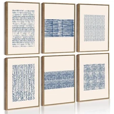 Drsoum Mid-century Boho Geometric Abstract Decor Blue White Grunge Minimalist...