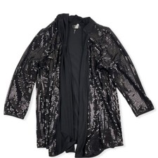 MSK Woman Black Size Cardigan Open Front Plus Size OX Black Square Shiny