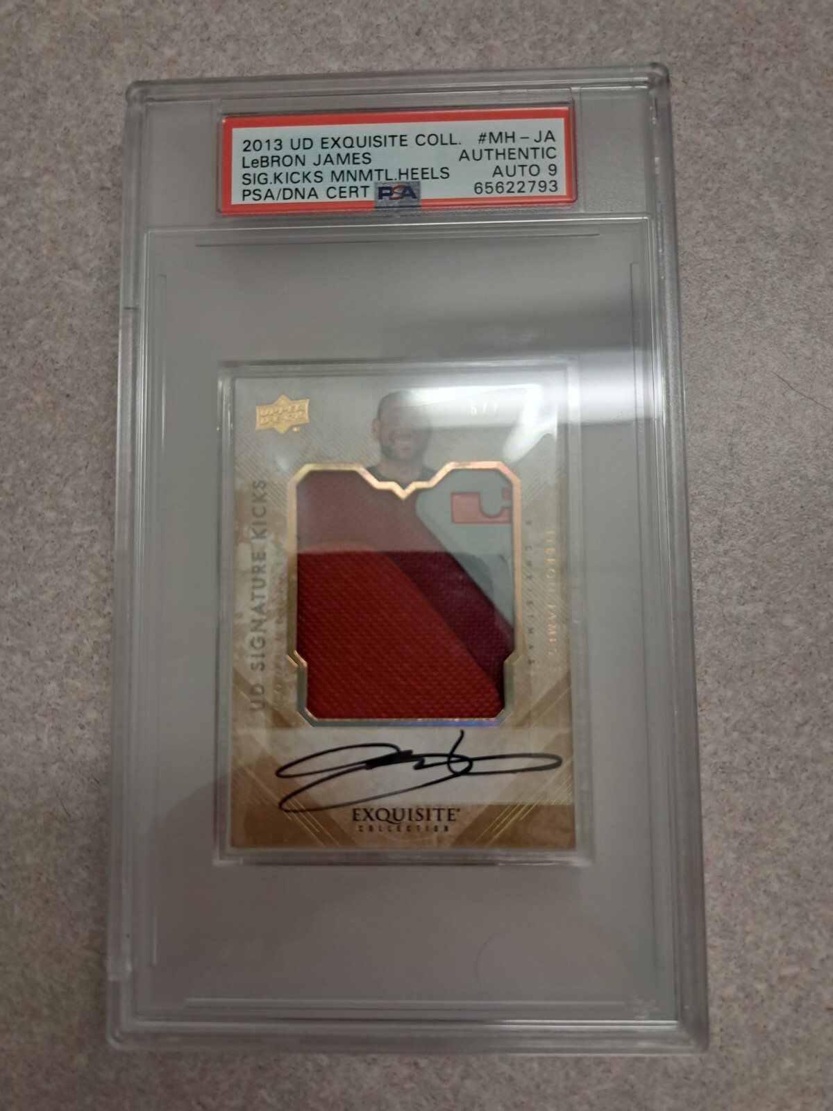 LeBron James Autographed Signed 2013 Ud Exquisite Kicks monumental heels auto /7 Psa 9 