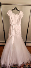 A Line White Wedding Dress with Train