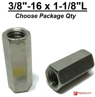 3/8''-16 x W1/2'' x L1-1/8'' Stainless Steel Threaded Rod Coupling Long Nuts