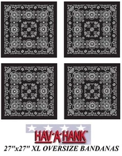 4 Hav-A-Hank XL BIG SIZE BLACK PAISLEY 27" BANDANNA Head Wrap Face Mask Scarf b