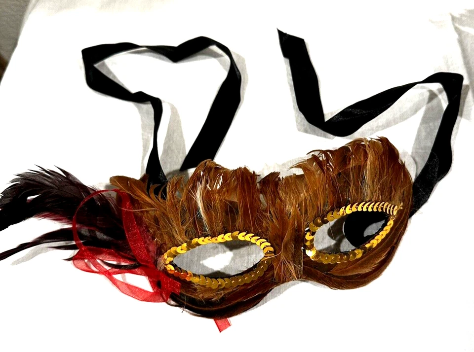 Vintage Italian handmade Venetian Masquerade ball masks embossed with gold trim. - Image 2 of 4