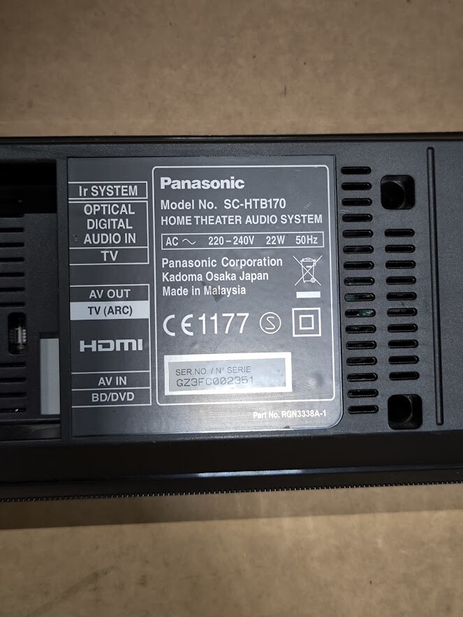 Panasonic SC-HTB170 Soundbar - For Parts, No Accessories | eBay