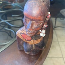 African Women, Wood Handmade Crafted With Earrings  Neckless Also Handmade