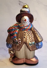 VINTAGE SANTA'S WORLD KURT ADLER J2888 SNOWMAN W/ DOG 7.5" CHRITMAS ORNAMENT 