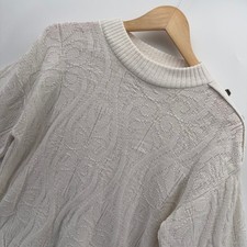 Cheryl Vintage Ivory Textured Knit Sweater Women M Cream Button Accent USA Made