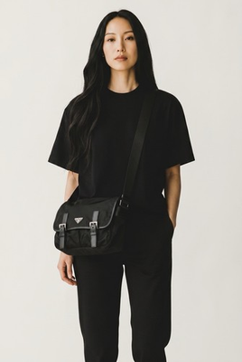 #ad Authentic Prada Nylon Messenger Crossbody Bag Black Silver Hardware Y2K $300.00