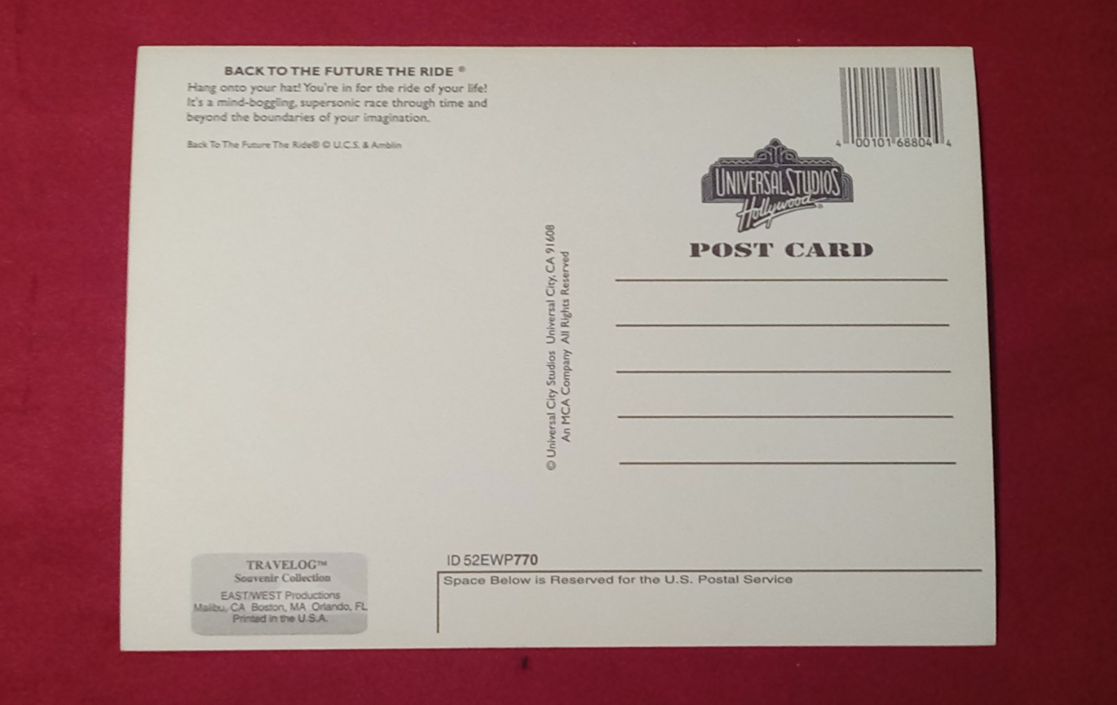 BACK TO THE FUTURE UNIVERSAL STUDIOS HOLLYWOOD POSTCARD MAP FINAL DAY 9/3/07