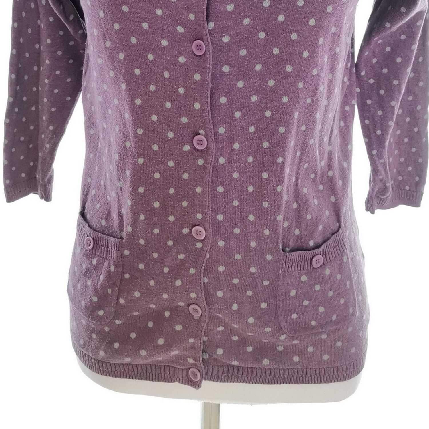 JOHN LEWIS Womens Blouse Buttoned 10/12 (38) Purple Cotton 100percent 3/4 Sleeve Polka image 3