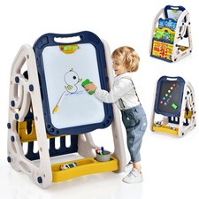 Costzon 3-in-1 Kids Art Easel Double-Sided Tabletop Easel w/Art Accessories Blue