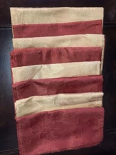 Set of 8 Cloth Napkins 19" Gold & Red Shiny Fall Leaf Thanksgiving