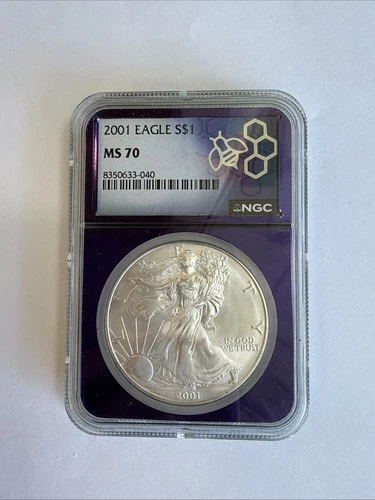 2001 $1 AMERICAN SILVER EAGLE DOLLAR NGC MS70 LIMITED EDITION CUSTOM PURPLE CORE