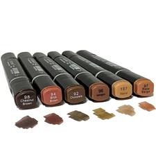 6PCS Skin Tone Markers Set Double Tipped Soft Fine Tips and Brush Art Marker ...