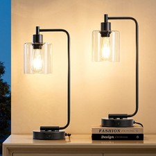 Touch Control Dimmable Table Lamp with Dual USB Charging Ports Includes Bulb