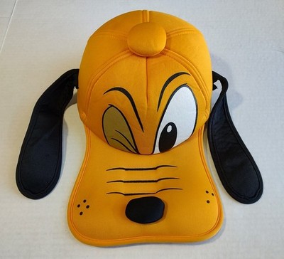 Vtg Walt Disney Pluto Hat Adult Stretch Yellow Long Bill Floppy Ears Cap Cartoon