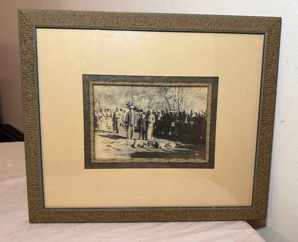 Fotografías antiguas originales del siglo XIX enmarcadas indias dobles caza de tigres sepia Foto 2 de 4