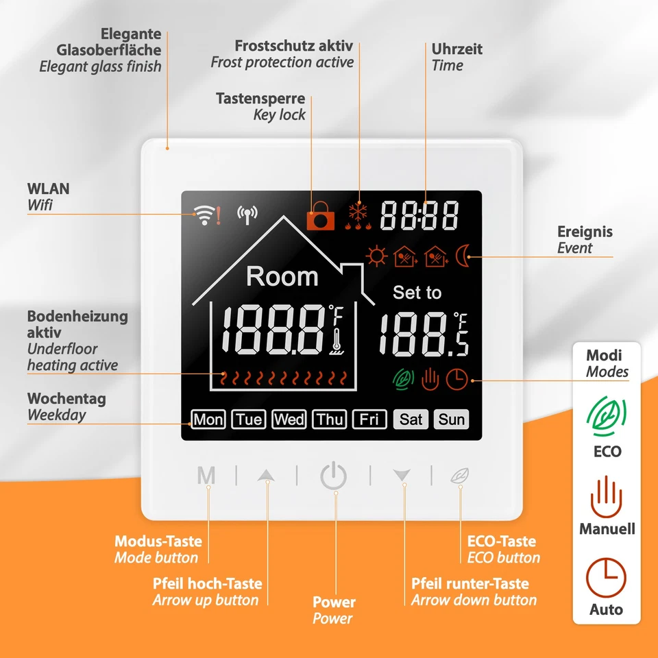 Thermostat Raumthermostat Heizungssteuerung WiFi Smart Fußbodenheizung Bluetooth - Bild 2 von 4
