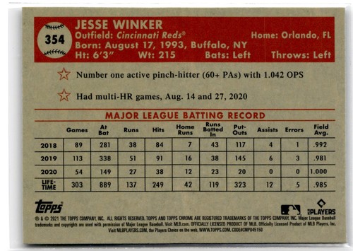 2021 Topps Chrome Platinum Anniversary Jesse Winker #354 Cincinnati Reds - Picture 2 of 2