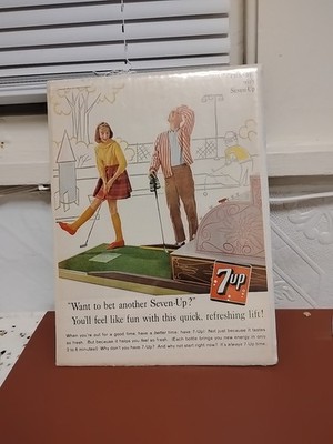 1961 7Up Soda Pop Guy & Gal Play Mini Golf  11x14 Vintage Advertisement Seven-Up