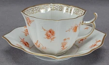 KPM Berlin Hand Painted Orange Floral & Gold Coffee Cup & Saucer C.1900 AS IS