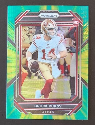 2022 Panini Prizm Brock Purdy Green Hyper Prizm Rookie RC #353, #17/175.