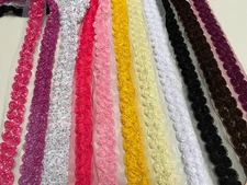 Rose Flower Lace Fabric Trim Bridal Flowers Tulle DOUBLE ROW Chiffon Rosette