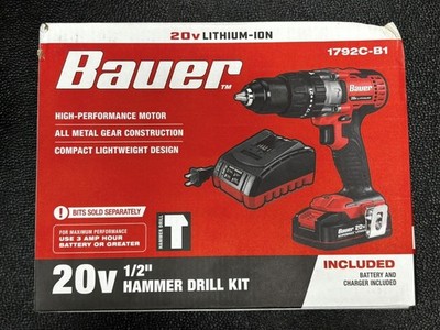 BAUER 20V Cordless, 1/2 in. Hammer Drill/Driver - 1792C-B1 (PD1121005)