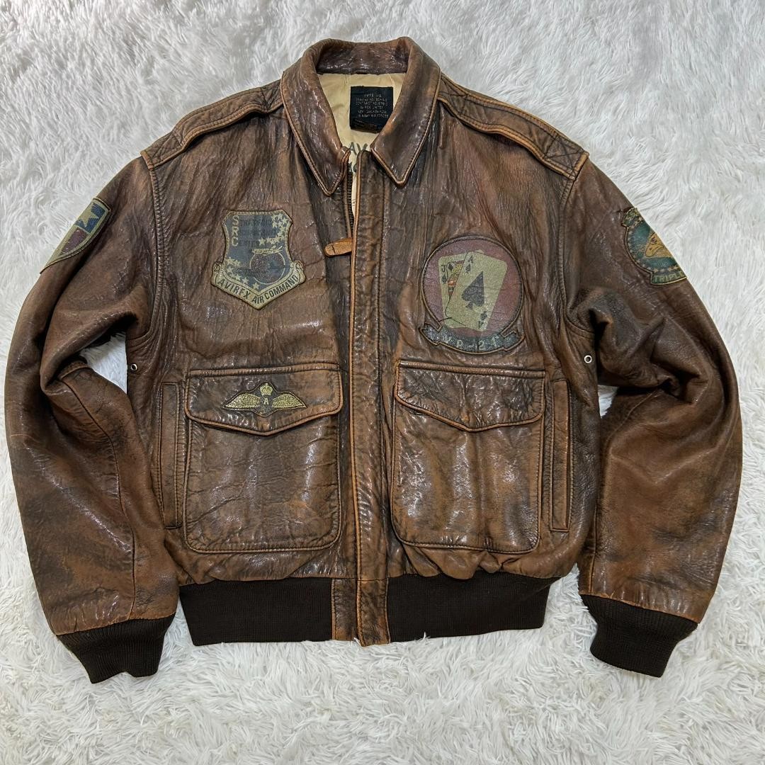 AVIREX A-2 Flight Jacket Leather Short Length Patch Top Gun