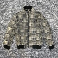 F'G Jeans Bomber Jacket Mens Size Medium Gray Geometric Vintage 90s Streetwear