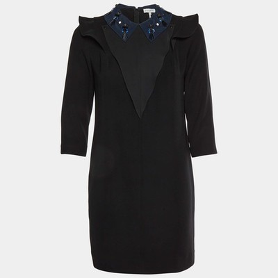 Sandro Black Crepe Embellished Collar Dress M