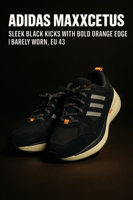 Adidas Maxxcetus, Barely Worn, EU 43   Sleek Black Kicks with Bold Orange Edge