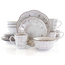 Dinnerware Set Rustic Birch Casual White Stoneware 16-Piece (Service for 4)