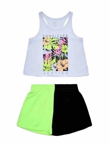 Justice Girls Pajamas Multicolor Size 16/18 Plus Tropical Top Shorts 2 Piece Set - Picture 7 of 12