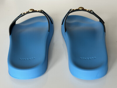 NIB $575 Versace Gold Medusa Leather/Rubber Sandals Blue 9.5  display picture 1