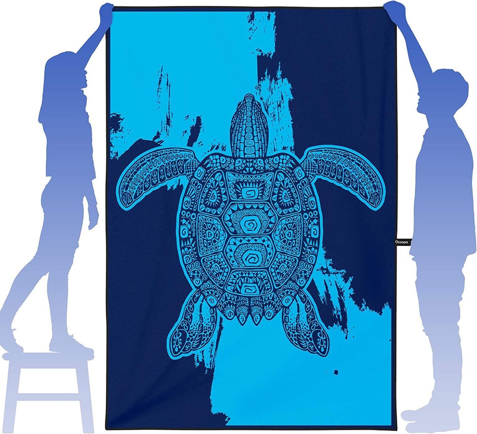OCOOPA Oversize Microfiber Beach Towel - Fast Drying, Sand Free, Extra Soft, Turtle Pattern, 70"x32"