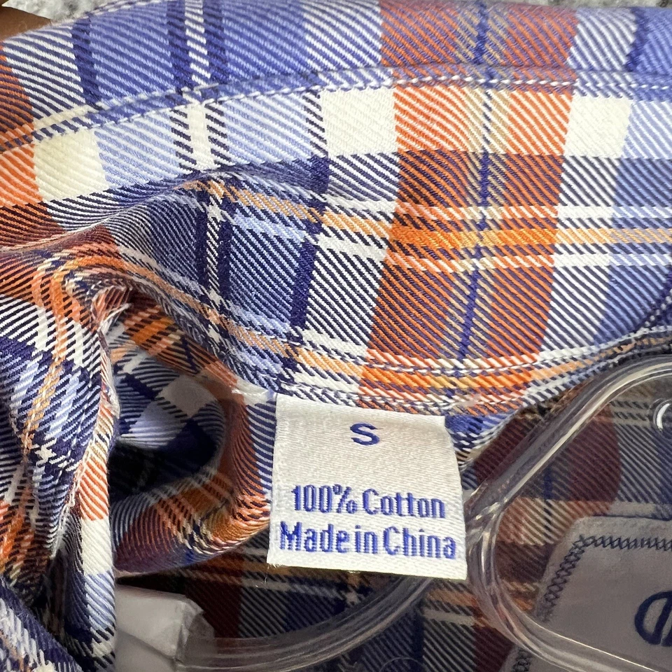 David Donahue Shirt Mens Small Blue Orange Plaid Long Sleeve Button Up - Image 4 of 4