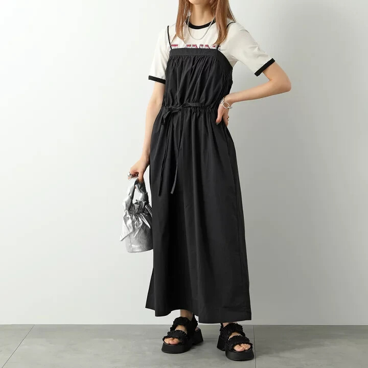 Ganni Cotton Poplin Maxi Strap Dress Size 34 Black | eBay