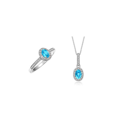 RYLOS 14K White Gold Halo Necklace & Matching Ring Set with Gemstones & Diamonds - Picture 12 of 29