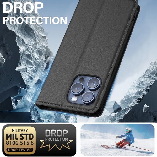 Flip Leather Wallet Magnetic Case for iPhone 16 15 14 13 12 11 XS XR 7 8 Plus SE - Picture 12 of 85