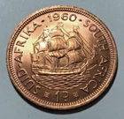 1960 South Africa 1 penny Coin Dromedaris Sailing Ship Nautical