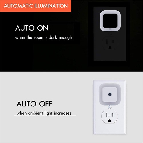 6Pcs Plug-in LED Night Lights Lamp Dusk to Dawn Sensor Hallway Kitchen Bathroom - Picture 9 of 9
